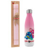 Easter Set, Metallic pink/white (Stainless steel) thermos, double-walled, 500ml & aromatic flat Easter candle (30cm) (PINK)