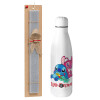 Easter Set, metallic stainless thermos bottle (500ml) & scented flat Easter candle (30cm) (GRAY)