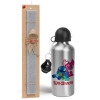 Easter Set, metallic silver aluminum water bottle (500ml) & aromatic flat Easter candle (30cm) (GRAY)