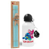 Easter Set, metallic aluminum water bottle (500ml) & scented flat candle (30cm) (TURQUOISE)