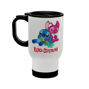 Lilo & Stitch, Stainless steel travel mug with lid, double wall white 450ml