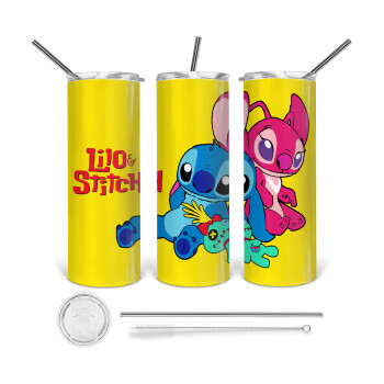 Lilo & Stitch, 360 Eco friendly ποτήρι θερμό (tumbler) από ανοξείδωτο ατσάλι 600ml, με μεταλλικό καλαμάκι & βούρτσα καθαρισμού