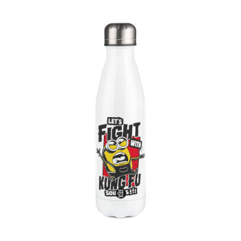 Minions Let's fight with kung fu sounds, Metal mug thermos White (Stainless steel), double wall, 500ml