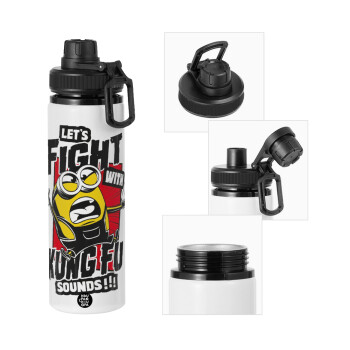 Minions Let's fight with kung fu sounds, Metal water bottle with safety cap, aluminum 850ml