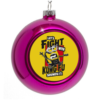 Minions Let's fight with kung fu sounds, Purple Christmas tree ornament bauble 8cm