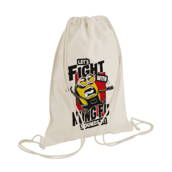 Minions Let's fight with kung fu sounds, Backpack bag GYMBAG natural (28x40cm)