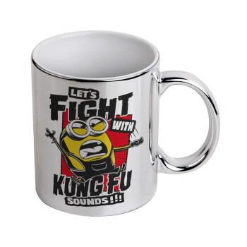 Minions Let's fight with kung fu sounds, Mug ceramic, silver mirror, 330ml