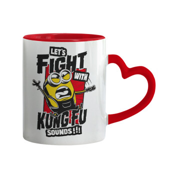Minions Let's fight with kung fu sounds, Κούπα καρδιά χερούλι κόκκινη, κεραμική, 330ml