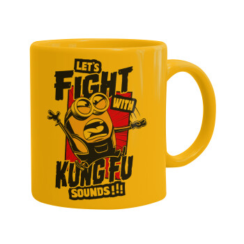 Minions Let's fight with kung fu sounds, Ceramic coffee mug yellow, 330ml (1pcs)