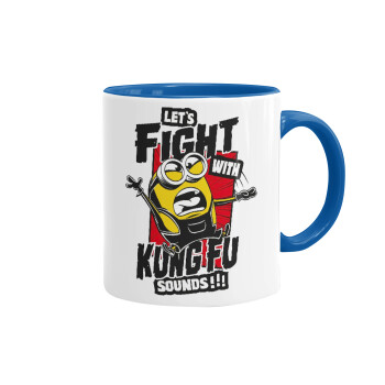 Minions Let's fight with kung fu sounds, Mug colored blue, ceramic, 330ml