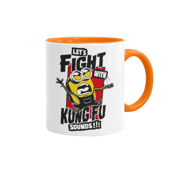Minions Let's fight with kung fu sounds, Κούπα χρωματιστή πορτοκαλί, κεραμική, 330ml