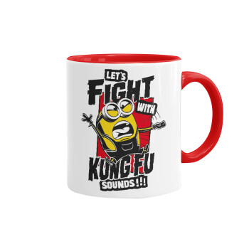 Minions Let's fight with kung fu sounds, Κούπα χρωματιστή κόκκινη, κεραμική, 330ml