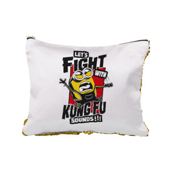 Minions Let's fight with kung fu sounds, Sequin Gold Pouch Cosmetic Bag