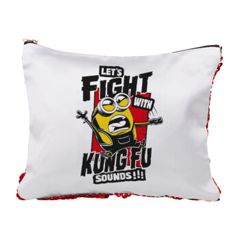 Minions Let's fight with kung fu sounds, Red sequin cosmetic bag