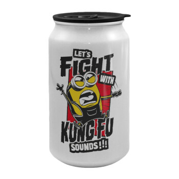 Minions Let's fight with kung fu sounds, Κούπα ταξιδιού μεταλλική με καπάκι (tin-can) 500ml