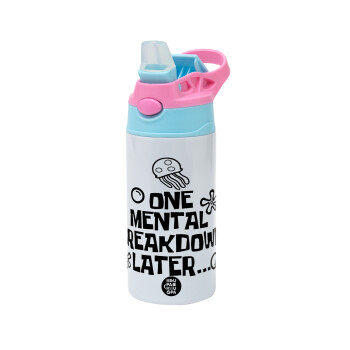 one mental breakdown later bob spongebob, Children's hot water bottle, stainless steel, with safety straw, Pink/BlueCiel (360ml) BPA FREE