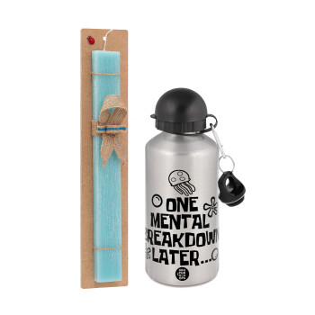 one mental breakdown later bob spongebob, Easter Set, metallic silver aluminum water bottle (500ml) & scented flat Easter candle (30cm) (TURQUOISE)