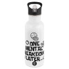 White water bottle with straw, stainless steel 600ml