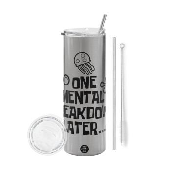 one mental breakdown later bob spongebob, Eco friendly stainless steel Silver tumbler 600ml, with metal straw & cleaning brush
