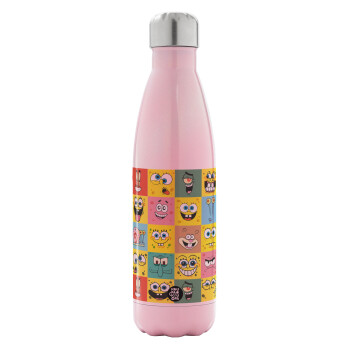 BOB spongebob and friends, Metal mug thermos Pink Iridiscent (Stainless steel), double wall, 500ml