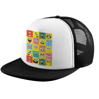 BOB spongebob and friends, Adult Soft Trucker Hat with Black/White Mesh (POLYESTER, ADULT, UNISEX, ONE SIZE)