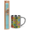 Easter Set, metallic thermal cup (300ml) & aromatic flat Easter candle (30cm) (TURQUOISE)