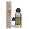 Easter Set, metallic silver aluminum water bottle (500ml) & aromatic flat Easter candle (30cm) (GRAY)