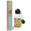 Easter Set, metallic aluminum water bottle (500ml) & scented flat candle (30cm) (TURQUOISE)