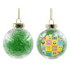 Transparent Christmas tree ball ornament with green filling 8cm