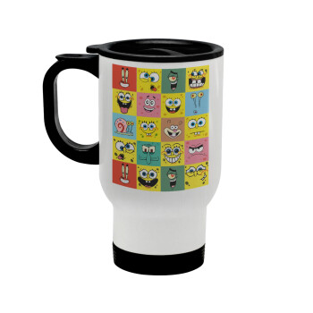 BOB spongebob and friends, Stainless steel travel mug with lid, double wall white 450ml