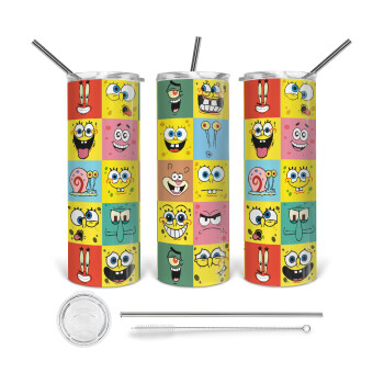 BOB spongebob and friends, 360 Eco friendly stainless steel tumbler 600ml, with metal straw & cleaning brush