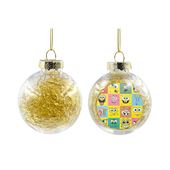 BOB spongebob and friends, Transparent Christmas tree ball ornament with gold filling 8cm