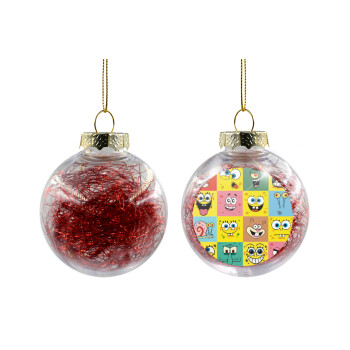 BOB spongebob and friends, Transparent Christmas tree ball ornament with red filling 8cm