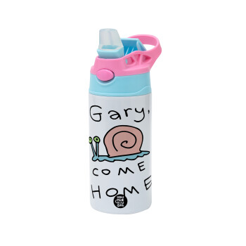 Gary come home, Children's hot water bottle, stainless steel, with safety straw, Pink/BlueCiel (360ml) BPA FREE