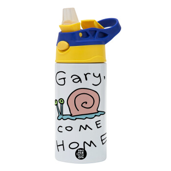 Gary come home, Children's hot water bottle, stainless steel, with safety straw, green, blue (360ml) BPA FREE