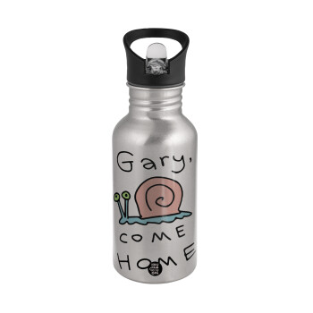 Gary come home, Water bottle Silver with straw, stainless steel 500ml