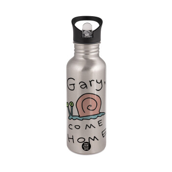 Gary come home, Water bottle Silver with straw, stainless steel 600ml