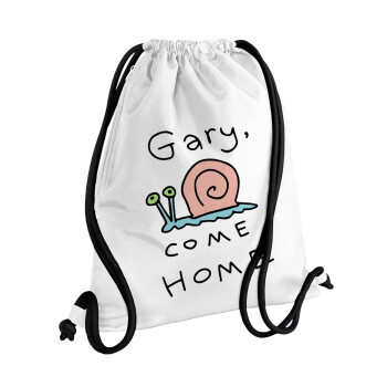 Gary come home, Τσάντα πλάτης πουγκί GYMBAG λευκή, με τσέπη (40x48cm) & χονδρά κορδόνια