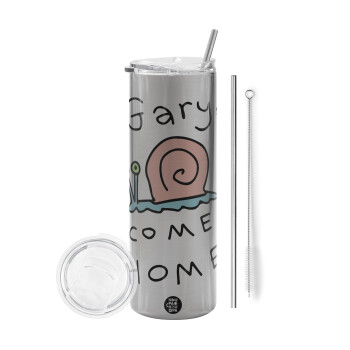 Gary come home, Eco friendly stainless steel Silver tumbler 600ml, with metal straw & cleaning brush