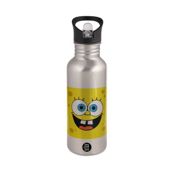 BOB, Water bottle Silver with straw, stainless steel 600ml