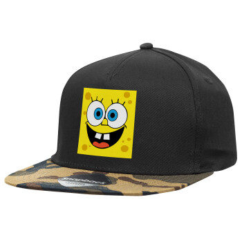 BOB, Adult Flat Snapback Hat Black/Camouflage, (100% COTTON TWILL, ADULT, UNISEX, ONE SIZE)