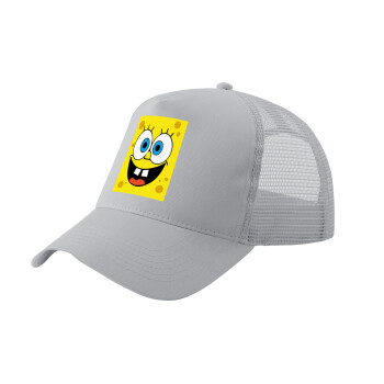 BOB, Adult Structured Trucker Hat, with Mesh, GRAY (100% COTTON, ADULT, UNISEX, ONE SIZE)