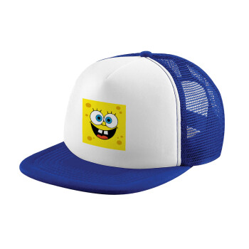 BOB, Adult Soft Trucker Hat with Blue/White Mesh (POLYESTER, ADULT, UNISEX, ONE SIZE)