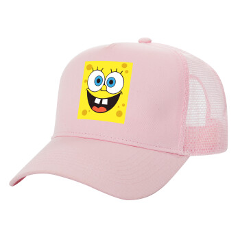 BOB, Adult Structured Trucker Hat, with Mesh, PINK (100% COTTON, ADULT, UNISEX, ONE SIZE)