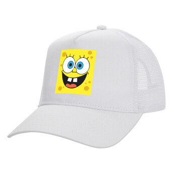 BOB, Structured Trucker Adult Hat, with Mesh, WHITE (100% COTTON, ADULT, UNISEX, ONE SIZE)