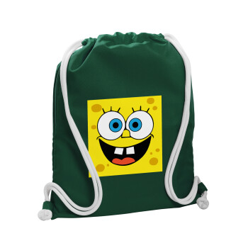 BOB, Backpack pouch GYMBAG BOTTLE GREEN, with pocket (40x48cm) & thick white cords