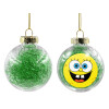 Transparent Christmas tree ball ornament with green filling 8cm