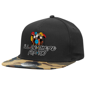 Friends cover, Adult Flat Snapback Hat Black/Camouflage, (100% COTTON TWILL, ADULT, UNISEX, ONE SIZE)