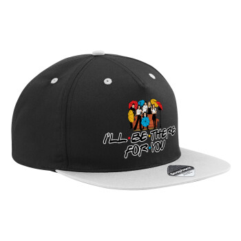 Friends cover, Adult Flat Snapback Hat Black/Grey, (100% COTTON TWILL, ADULT, UNISEX, ONE SIZE)