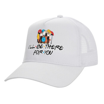 Friends cover, Structured Trucker Adult Hat, with Mesh, WHITE (100% COTTON, ADULT, UNISEX, ONE SIZE)